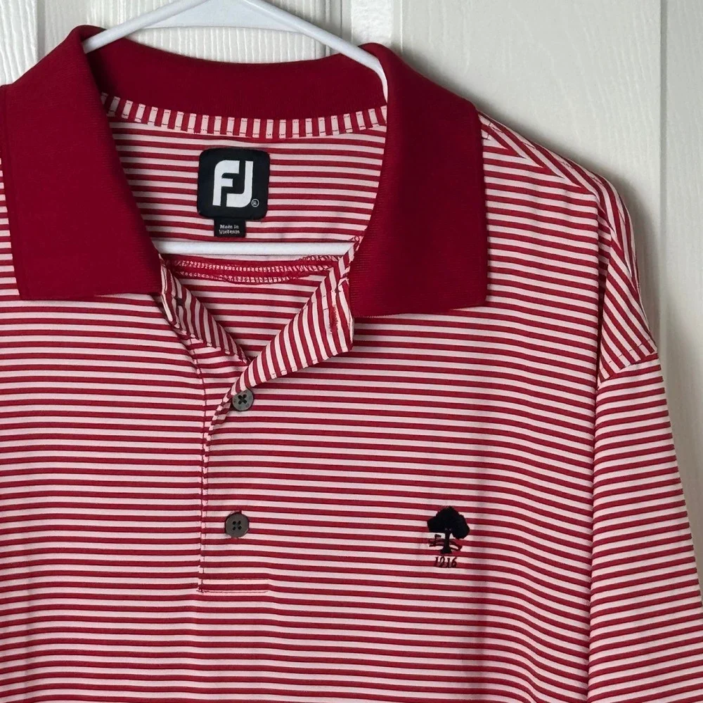 FootJoy FJ Golf Polo Shirt XL Red White Stripe Short Sleeve Performance 1916